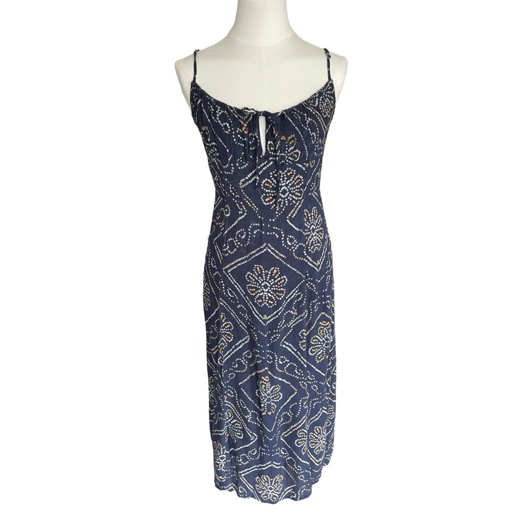 Urban Outfitters UO Kamaryn Tie Front Navy Blue Midi Dress Women’s Medium - Picture 5 of 15